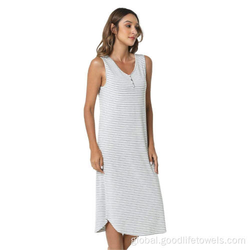 Sleepwear Pajamas Bamboo Nightgowns Women Sleeveless Striped Night Dress Supplier